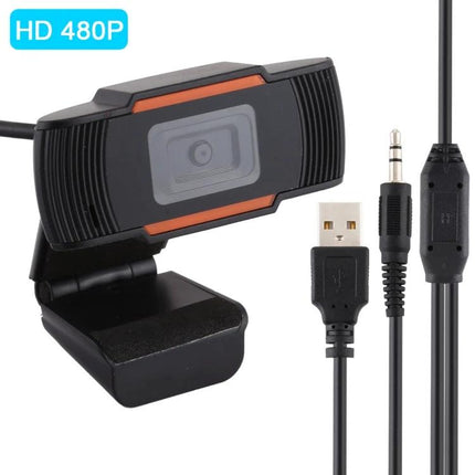 HXSJ Rotatable Webcam with Microphone for Video Calls black 480P USB and 3.5mm plug adjustable clip-on camera