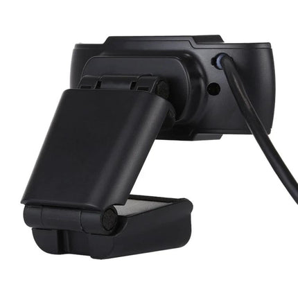 HXSJ Rotatable Webcam with Microphone for Video Calls showing rear view and adjustable clip mount, 480P true color USB webcam
