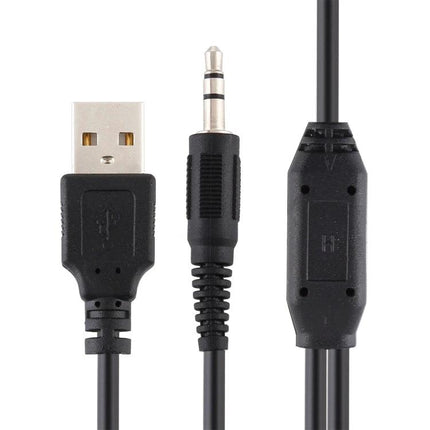 HXSJ Rotatable Webcam with Microphone for Video Calls – black USB and 3.5mm audio cable connectors shown for plug-and-play setup