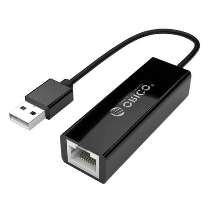 ORICO USB 2.0 to Ethernet Adapter for Wired Network Access black USB-to-RJ45 dongle providing stable wired connection for laptops and PCs