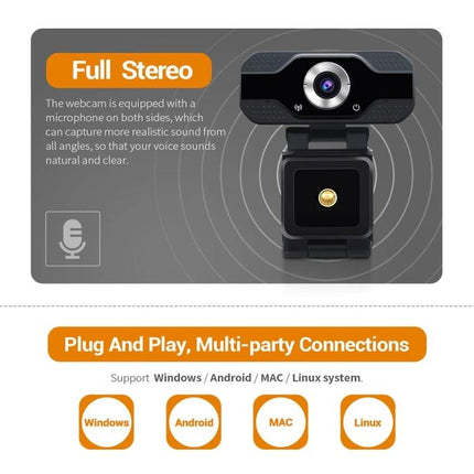 High-Definition Webcam with Built-In Microphone for Video Calls and Streaming, 1080p wide-angle webcam with automatic light correction and noise reduction