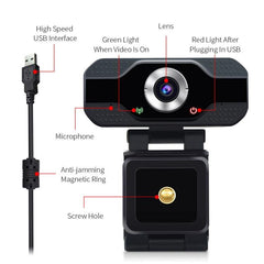 Full HD 1080P USB Webcam with Built-in Microphone for Streaming and Video Conferencing