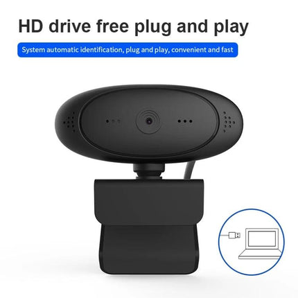 High-Quality USB Webcam for Video Calls and Streaming showing 1080p plug-and-play USB camera with clip mount and low-light enhancement
