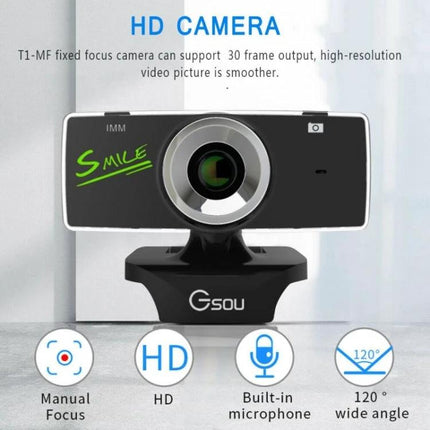 HD USB Webcam with Built-in Microphone for Video Calls – 480P HD USB webcam with built-in microphone, manual focus and 120° wide angle for video calls