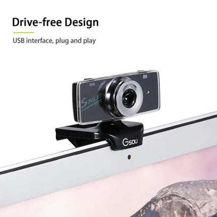 HD USB Webcam with Built-in Microphone for Video Calls mounted on monitor, USB plug-and-play 480P video for video calls