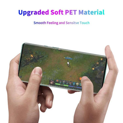 3D Curved Full Screen Protector For Xiaomi Mi 10 And Mi 10 Pro showing edge-to-edge PET film on phone during gaming