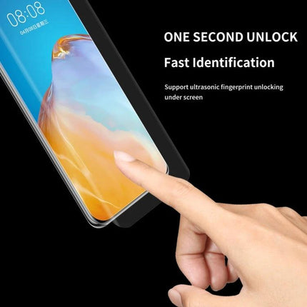 Alt Tag: Enkay Hat-Prince 2-Pack Full Screen PET Curved Protector For Huawei P40 Pro Keeps Your Screen Clear In Everyday Use - finger touching phone screen demonstrating clear protection