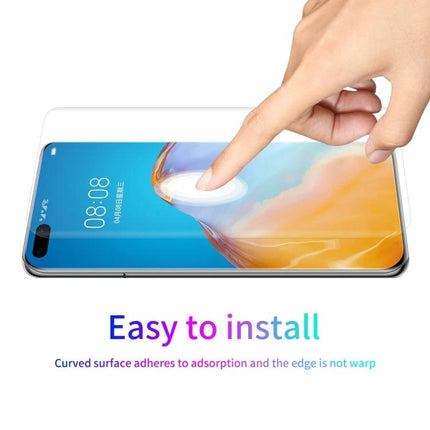 Enkay Hat-Prince 2-Pack Full Screen PET Curved Protector For Huawei P40 Pro Keeps Your Screen Clear In Everyday Use - Clear curved screen protector being applied