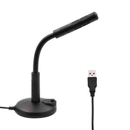 Portable USB Condenser Microphone for Computer and Gaming Use on a desktop stand with USB plug for streaming and calls