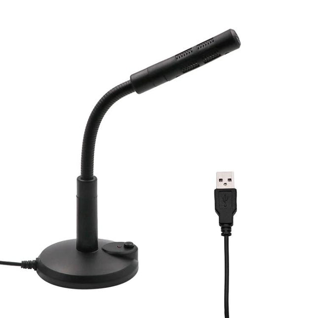 Portable USB Condenser Microphone for Computer and Gaming Use on adjustable gooseneck stand with USB plug