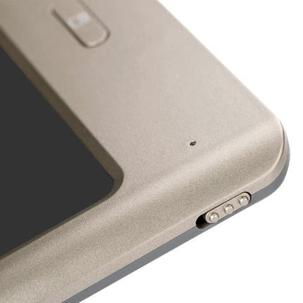 Close-up of the 9-Inch Portable Digital Drawing Board for Mobile Note-Taking showing corner controls and textured frame