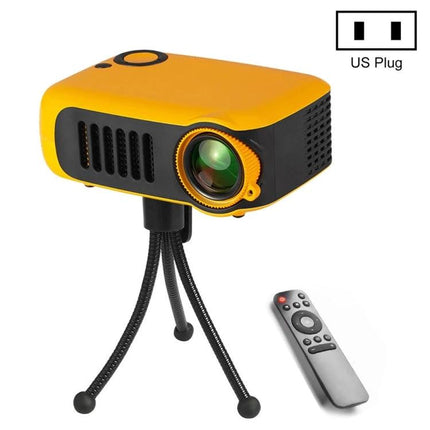 Compact Mini Projector for Everyday Home Entertainment - yellow portable mini projector on tripod with remote, 13.5x9.7x5cm, 325g