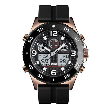 Skmei Men's Casual Sports Watch with Large Dial and Steel Band - black dial, large 50mm face with silicone band