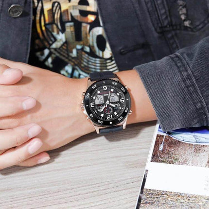 Skmei Men's Casual Sports Watch with Large Dial and Steel Band shown on wrist with large 50mm dial and steel band, casual sports styling