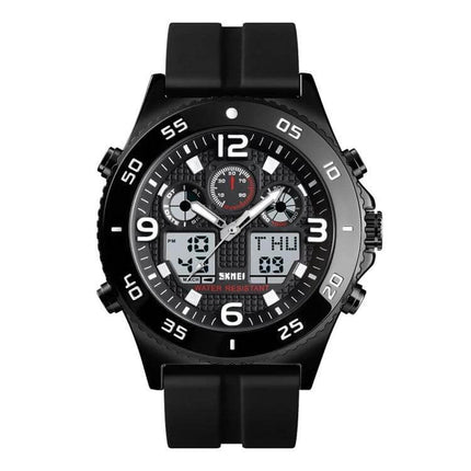 Skmei Men's Casual Sports Watch with Large Dial and Steel Band - black 50mm dial hybrid digital-analog watch with silicone band