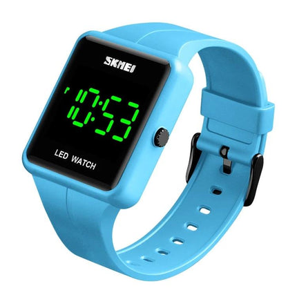 Skmei Waterproof Square LED Watch for Couples Daily Use - blue digital LED square watch with luminous time display