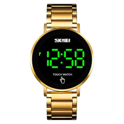 Skmei Men's Daily Waterproof Stainless Steel Watch with LED Display - gold stainless steel touch LED timepiece, water-resistant to 30m