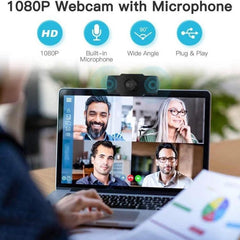 Full HD 1080P USB Webcam with Built-in Microphone for Laptops and Desktops