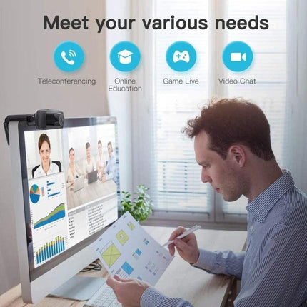 USB Webcam with Built-in Microphone for Video Calls on PCs mounted on monitor for teleconferencing, online education and video chat (1080P HD)