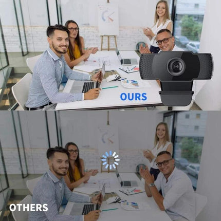 USB Webcam with Built-in Microphone for Video Calls on PCs showing clear 1080P meeting image and reliable audio for remote work