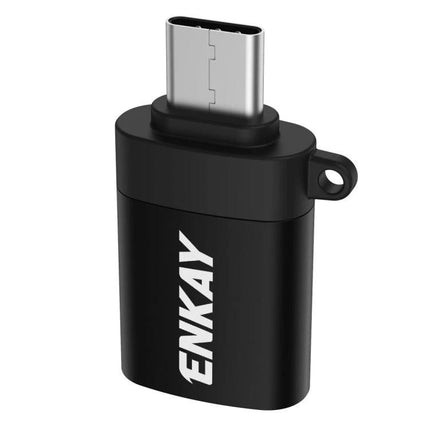 Alt Tag: ENKAY Adapter for Everyday Device Connections On the Go - compact black USB-C OTG adapter for file transfer and charging