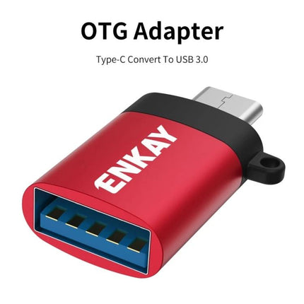 ENKAY Adapter for Everyday Device Connections On the Go - compact red Type-C to USB 3.0 OTG adapter for file transfer and charging