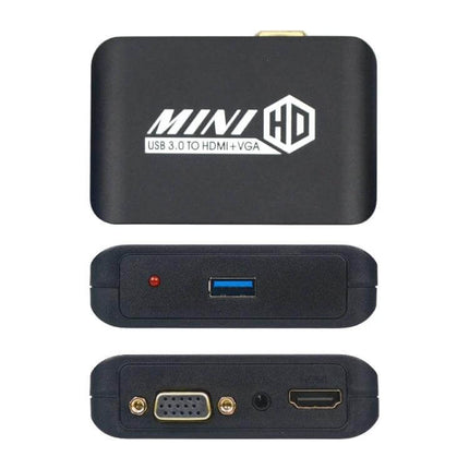 USB to HDMI and VGA Adapter for Computer External Displays - black mini HD USB 3.0 to HDMI + VGA adapter with HDMI, VGA and USB ports