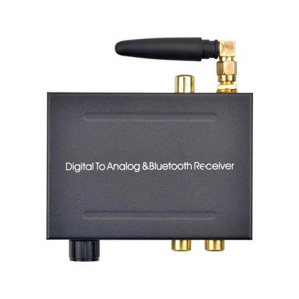 Digital Audio Converter with Bluetooth for Home Theater Use - compact digital-to-analog Bluetooth receiver with antenna and RCA outputs