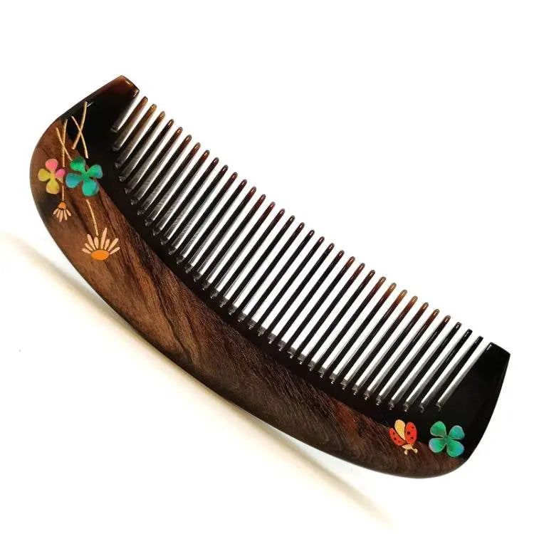 Sandalwood Comb Mother of Pearl Inlay Art Painted Comb Elegant Design