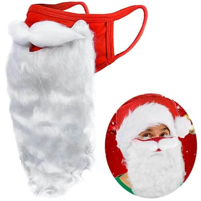 Santa Claus Beard Cotton Mask For Christmas Dress Up And Parties - white cotton Santa beard mask with elastic red straps, lightweight 25x19cm