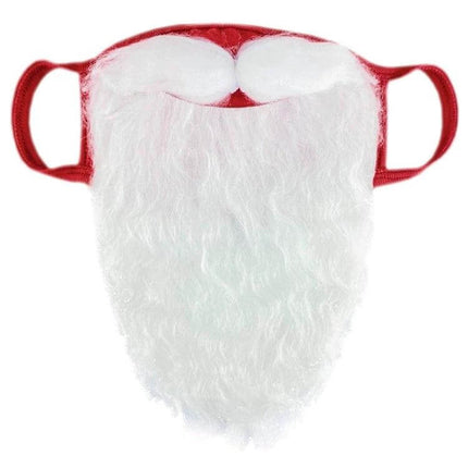 Santa Claus Beard Cotton Mask For Christmas Dress Up And Parties - white cotton Santa beard mask with red straps, lightweight costume accessory