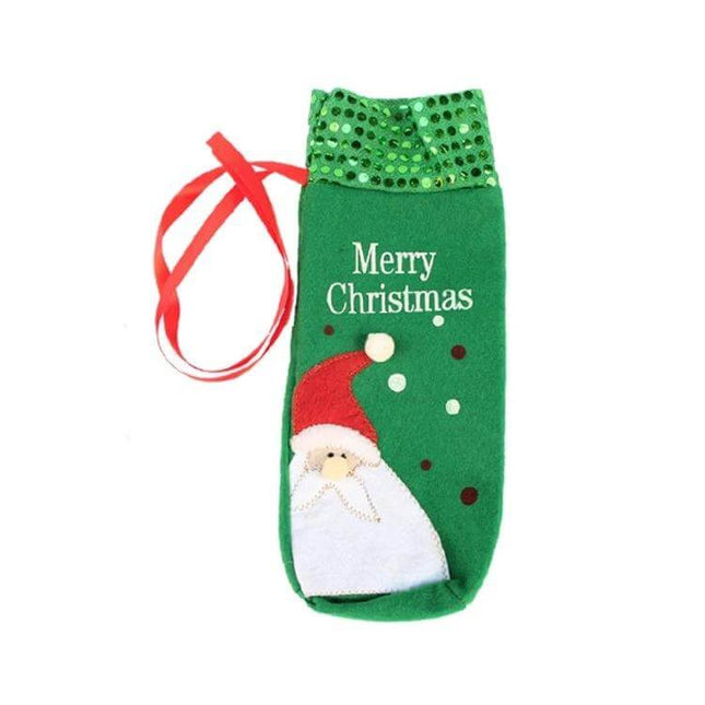 Santa Claus Wine Bottle Bag For Christmas Table Decor green Santa 'Merry Christmas' wine bottle cover centerpiece gift