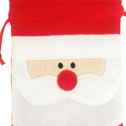 Santa Pattern Christmas Wine Bottle Bag for Table Decor - red flannel Santa face wine bottle cover for festive table decor, reusable holiday gift