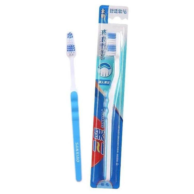 Sanxiao Deep Cleansing Soft Toothbrush For Gentle Daily Brushing - blue-handled soft-bristle toothbrush with wavy bristles and packaged refill