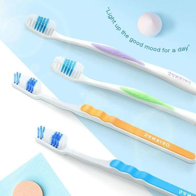 Sanxiao Deep Cleansing Soft Toothbrush For Gentle Daily Brushing - three colorful soft-bristle toothbrushes with wavy bristles for deep cleaning and gum care