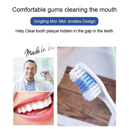 Sanxiao Deep Cleansing Soft Toothbrush For Gentle Daily Brushing showing soft wavy bristles cleaning along gumline and teeth