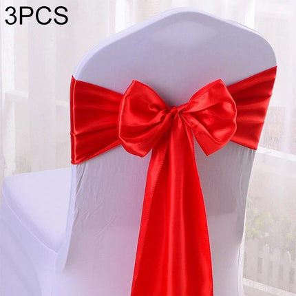 Satin Chair Bows 3-Piece Set, 14 cm x 275 cm for Weddings - Red satin bow on white chair back