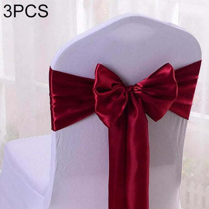 Satin Chair Bows 3-Piece Set, 14 cm x 275 cm for Weddings - burgundy satin chair bow tied on white chair for wedding decor