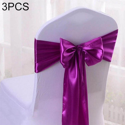 Satin Chair Bows 3-Piece Set, 14 cm x 275 cm for Weddings - purple satin chair bow on white cover