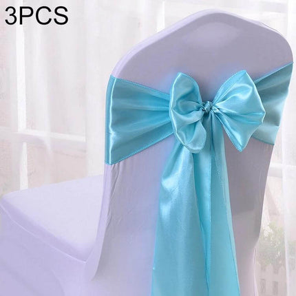 Satin Chair Bows 3-Piece Set, 14 cm x 275 cm for Weddings light blue satin chair bow on white chair back