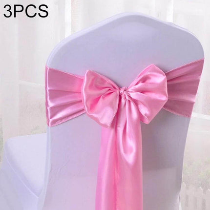 Satin Chair Bows 3-Piece Set, 14 cm x 275 cm for Weddings pink satin bow tied on white chair back