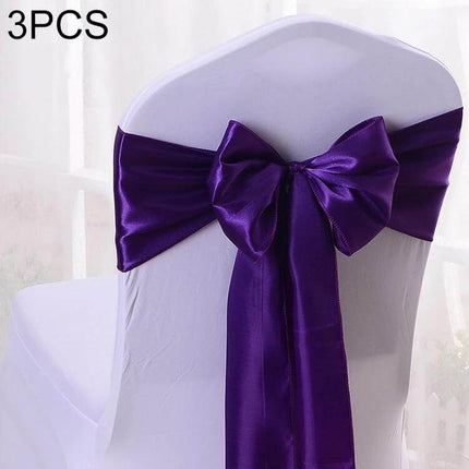 Satin Chair Bows 3-Piece Set, 14 cm x 275 cm for Weddings - Purple satin chair bow tied on white chair