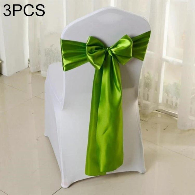 Satin Chair Bows 3-Piece Set, 14 cm x 275 cm for Weddings - lime green satin bow on white chair back