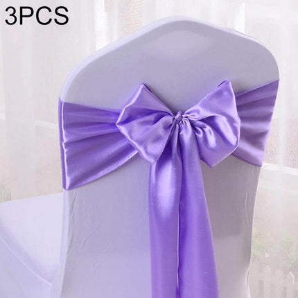 Satin Chair Bows 3-Piece Set, 14 cm x 275 cm for Weddings purple satin bow tied on white chair back