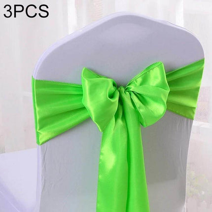 Satin Chair Bows 3-Piece Set, 14 cm x 275 cm for Weddings - lime green satin chair bow on white chair back