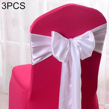 Satin Chair Bows 3-Piece Set, 14 cm x 275 cm for Weddings white satin bow on pink chair back