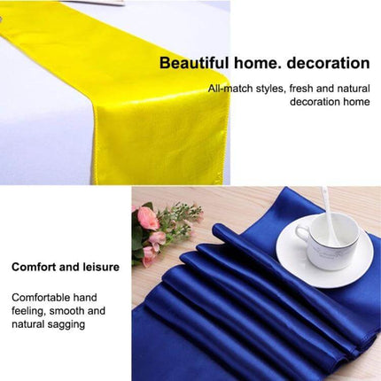Satin Tablecloth 30x275 Cm For Weddings And Parties - 100% Polyester Satin Table Runner In Yellow And Navy For Banquet Tables