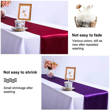 Satin Tablecloth 30x275 Cm For Weddings And Parties - 100% polyester satin table runner in burgundy and purple, plain finish, wrinkle resistant