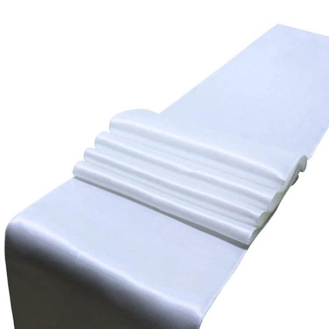 Satin Tablecloth 30x275 Cm For Weddings And Parties - plain white 100% polyester satin runner for banquet and event tables