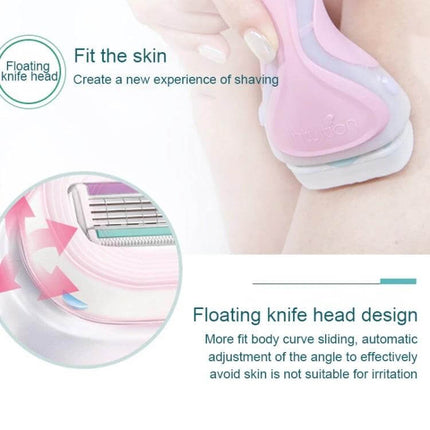 Schick Women’s Razor For Sensitive Skin Everyday Use showing pink razor with floating knife head and lubricating soap for gentle daily shaving